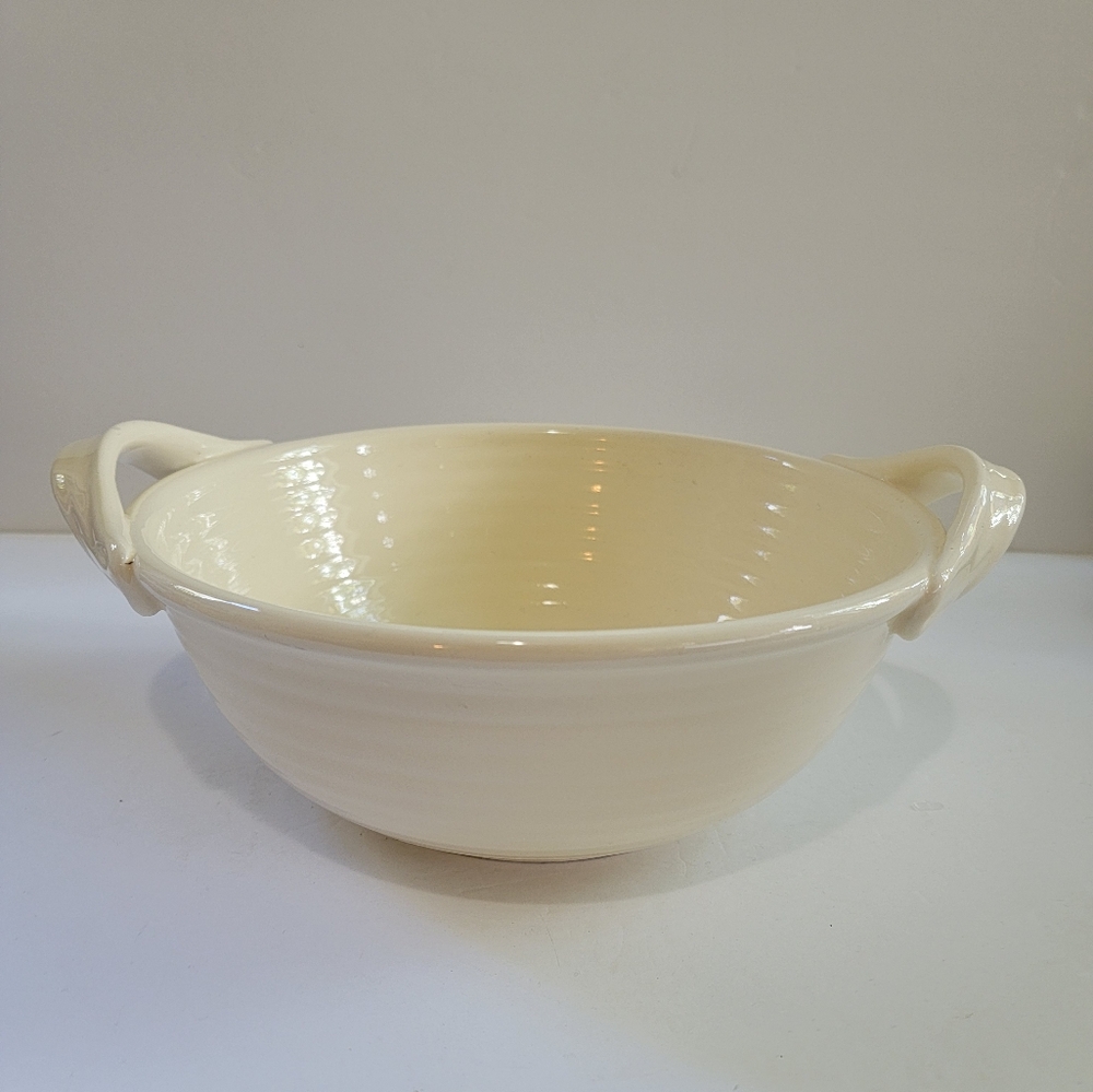 Tabletops Gallery Morocco Cream Color Handcrafted Bowl With Handles